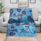 Sharks Aboriginal Australia Blanket Indigenous Art Blue