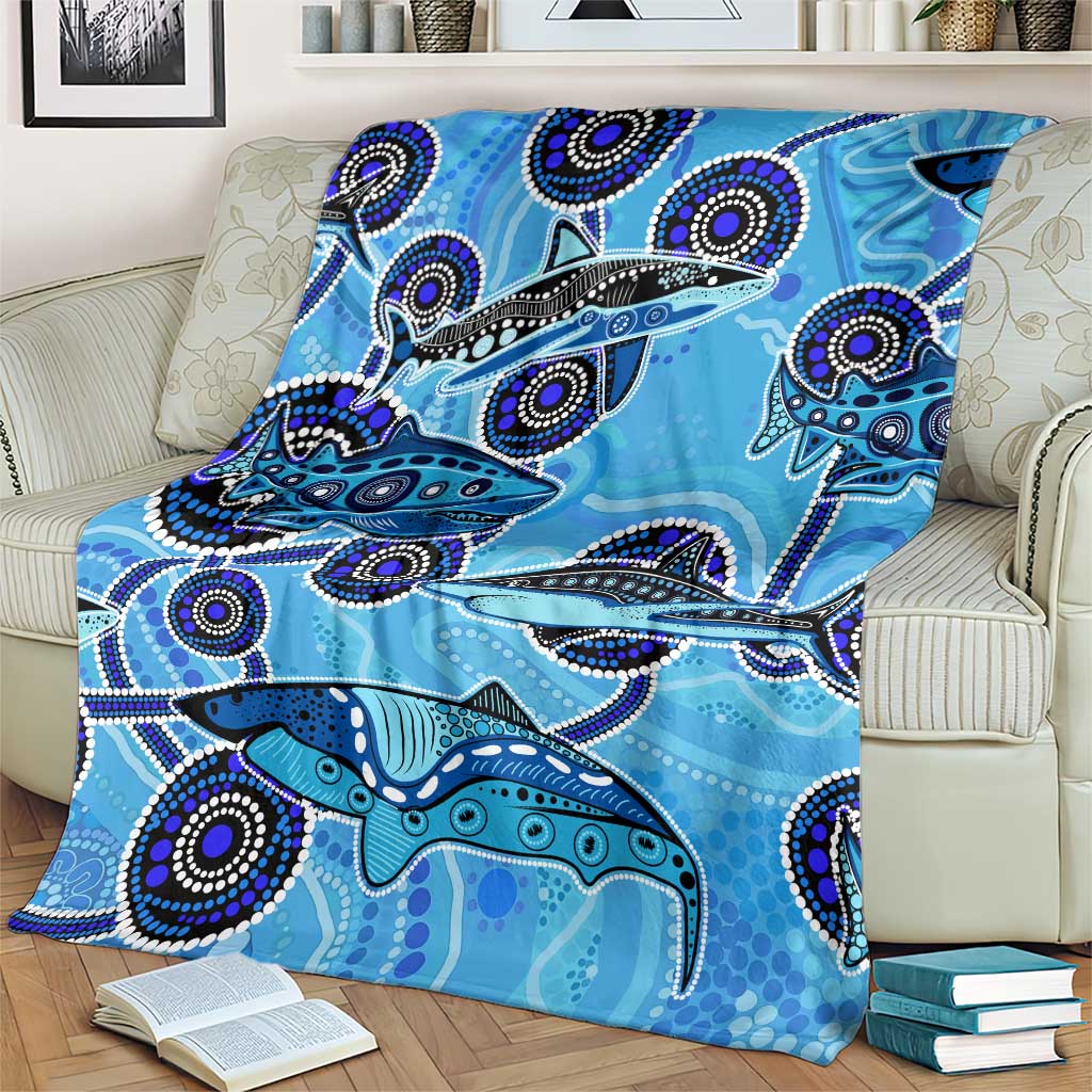 Sharks Aboriginal Australia Blanket Indigenous Art Blue
