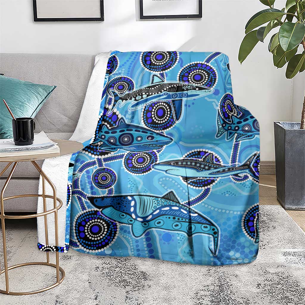 Sharks Aboriginal Australia Blanket Indigenous Art Blue