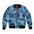 Sharks Aboriginal Australia Bomber Jacket Indigenous Art Blue