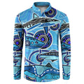Sharks Aboriginal Australia Button Sweatshirt Indigenous Art Blue