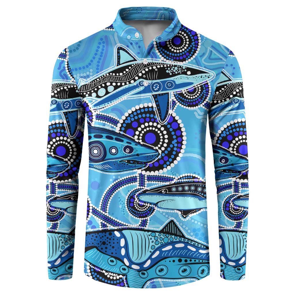 Sharks Aboriginal Australia Button Sweatshirt Indigenous Art Blue