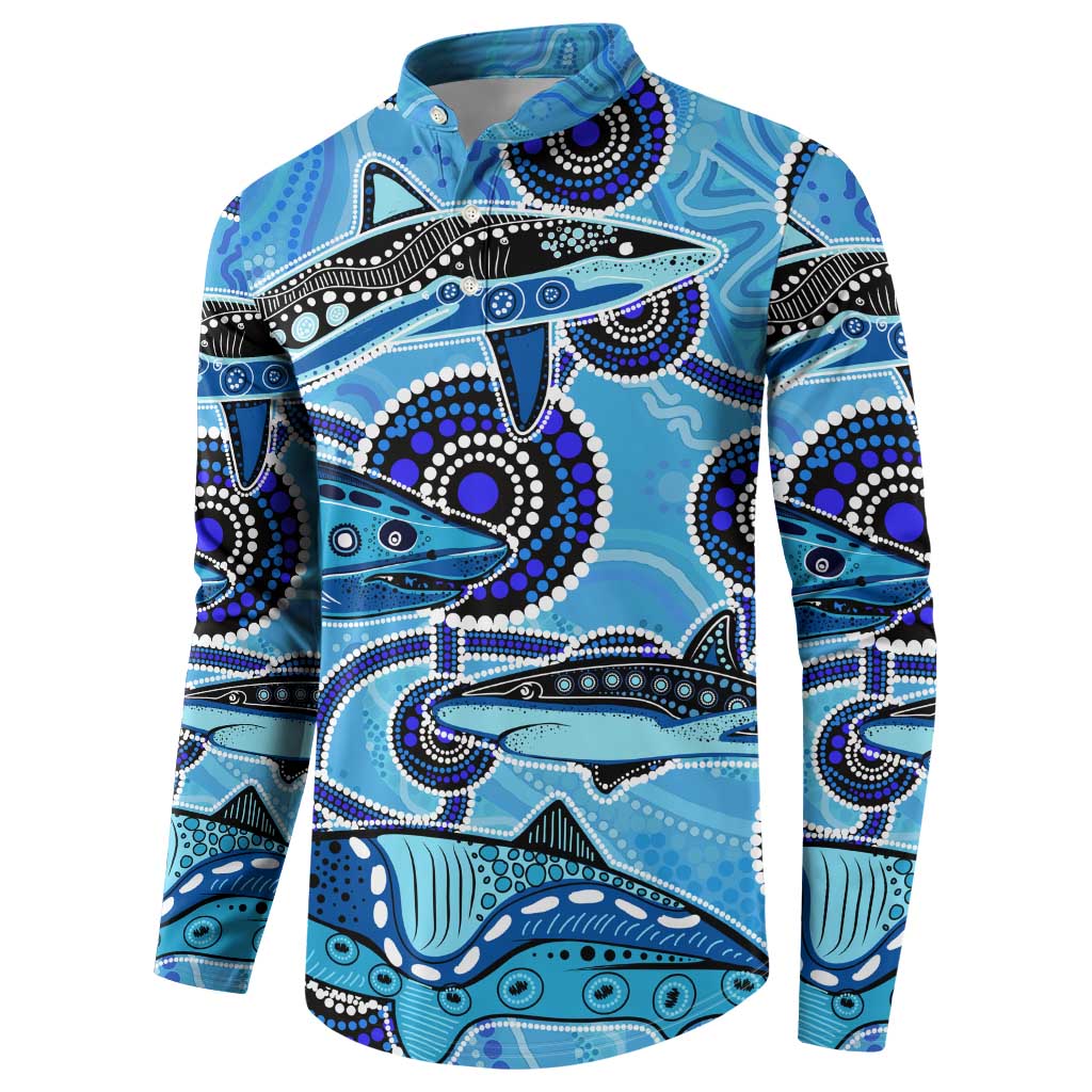 Sharks Aboriginal Australia Button Sweatshirt Indigenous Art Blue