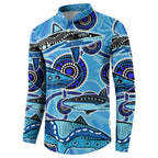 Sharks Aboriginal Australia Button Sweatshirt Indigenous Art Blue