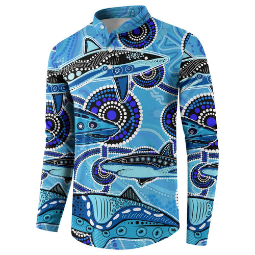 Sharks Aboriginal Australia Button Sweatshirt Indigenous Art Blue