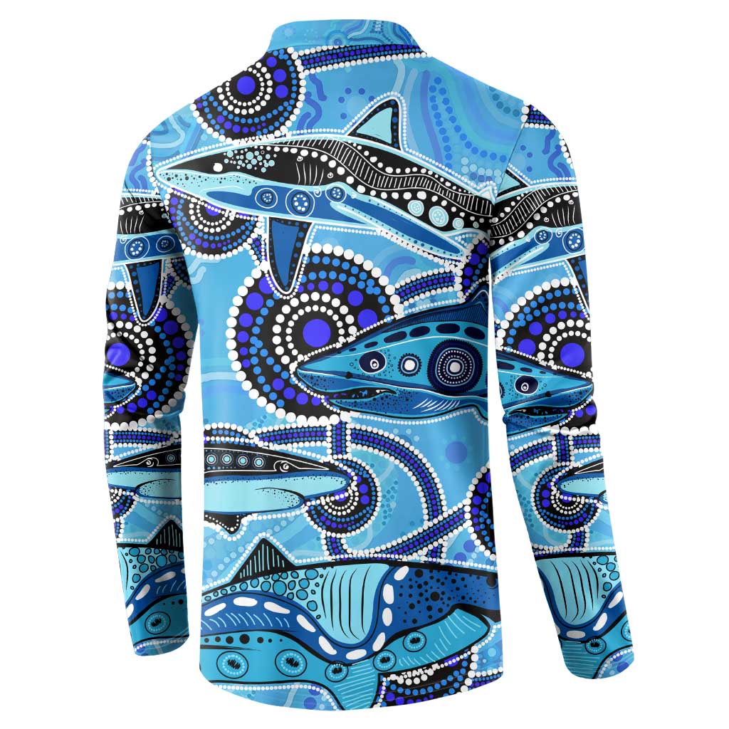Sharks Aboriginal Australia Button Sweatshirt Indigenous Art Blue