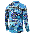 Sharks Aboriginal Australia Button Sweatshirt Indigenous Art Blue
