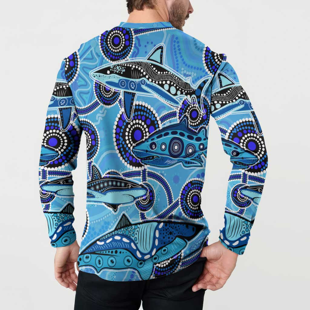 Sharks Aboriginal Australia Button Sweatshirt Indigenous Art Blue