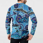 Sharks Aboriginal Australia Button Sweatshirt Indigenous Art Blue