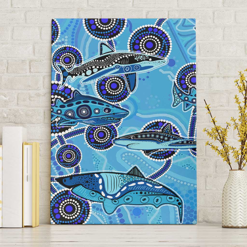 Sharks Aboriginal Australia Canvas Wall Art Indigenous Art Blue