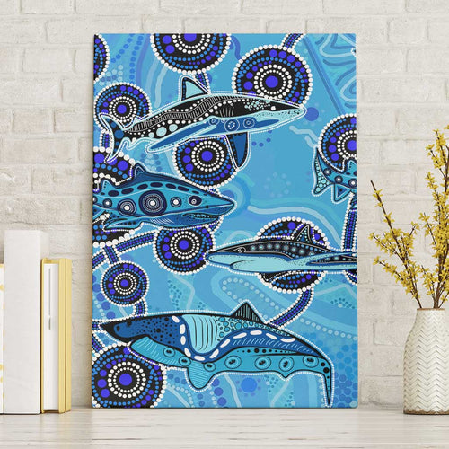 Sharks Aboriginal Australia Canvas Wall Art Indigenous Art Blue