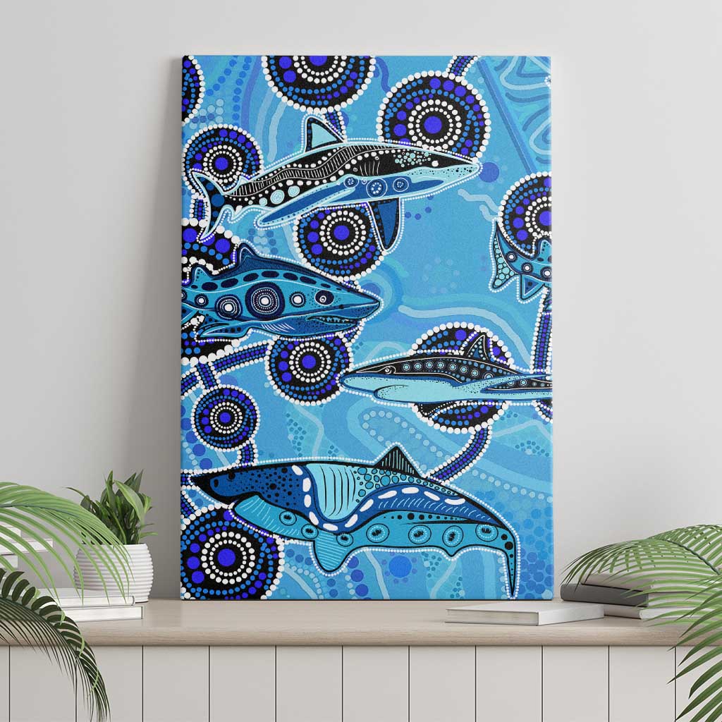 Sharks Aboriginal Australia Canvas Wall Art Indigenous Art Blue