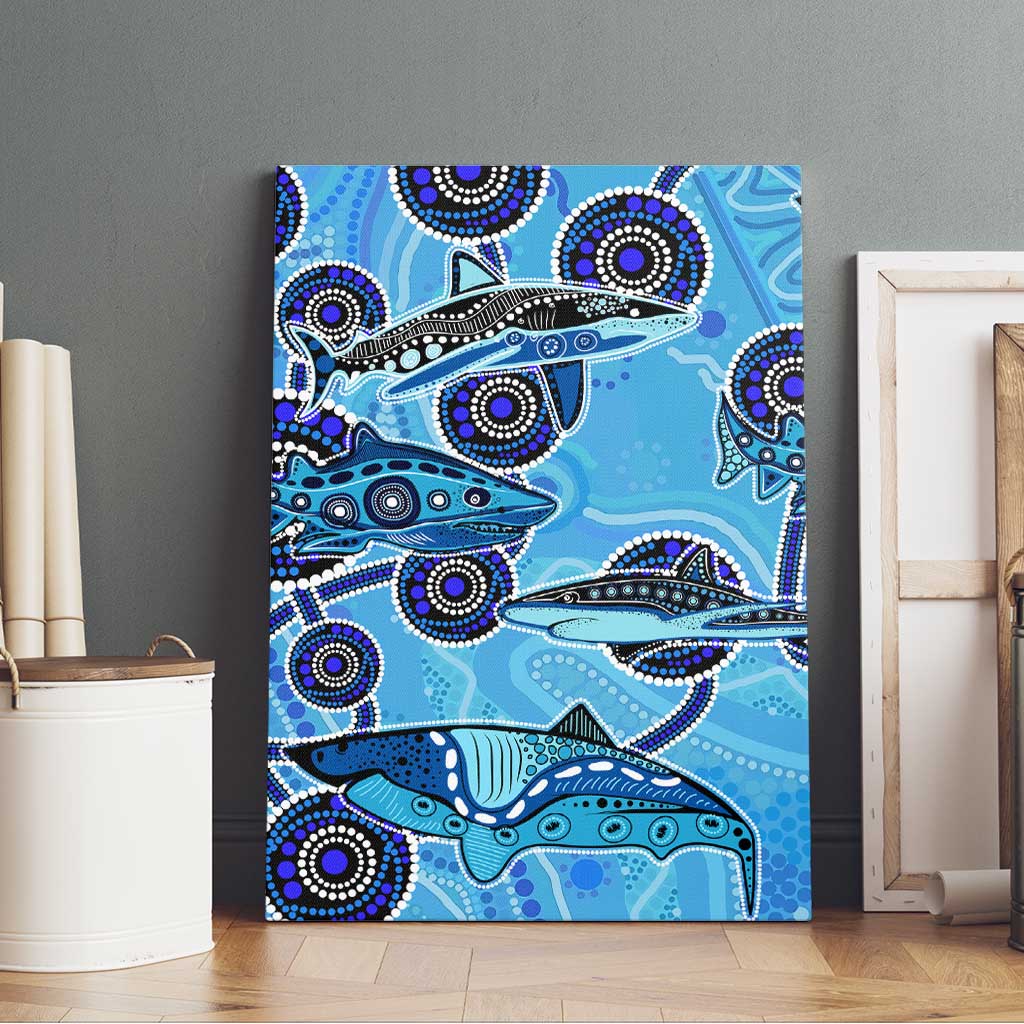 Sharks Aboriginal Australia Canvas Wall Art Indigenous Art Blue