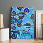 Sharks Aboriginal Australia Canvas Wall Art Indigenous Art Blue