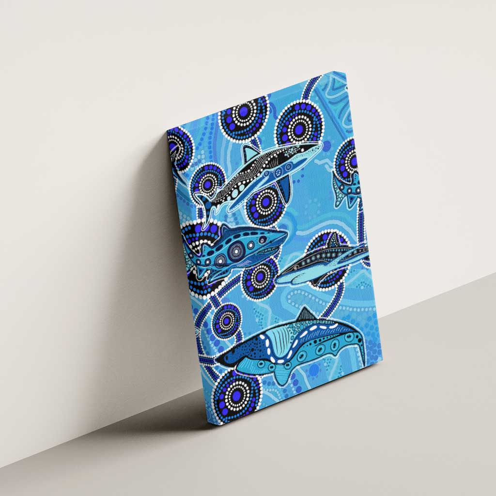 Sharks Aboriginal Australia Canvas Wall Art Indigenous Art Blue