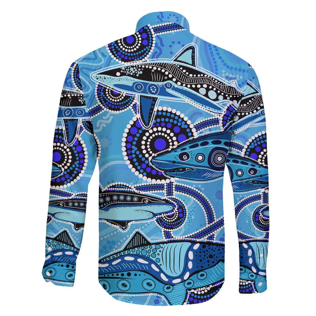 Sharks Aboriginal Australia Family Matching Long Sleeve Bodycon Dress and Hawaiian Shirt Indigenous Art Blue