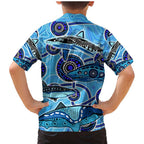 Sharks Aboriginal Australia Family Matching Mermaid Dress and Hawaiian Shirt Indigenous Art Blue