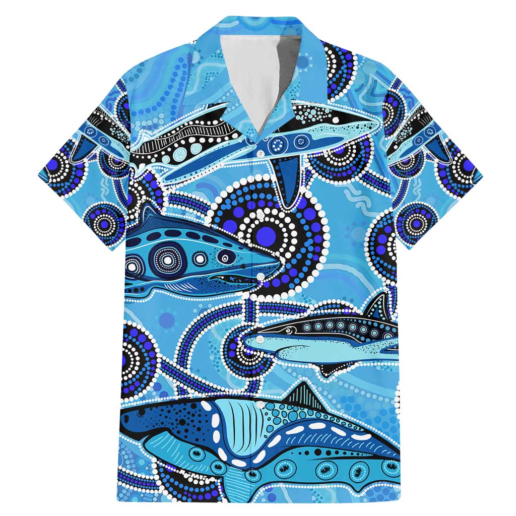 Sharks Aboriginal Australia Family Matching Mermaid Dress and Hawaiian Shirt Indigenous Art Blue