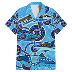 Sharks Aboriginal Australia Family Matching Mermaid Dress and Hawaiian Shirt Indigenous Art Blue