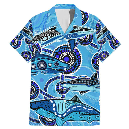 Sharks Aboriginal Australia Family Matching Mermaid Dress and Hawaiian Shirt Indigenous Art Blue