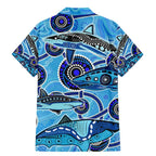 Sharks Aboriginal Australia Family Matching Mermaid Dress and Hawaiian Shirt Indigenous Art Blue