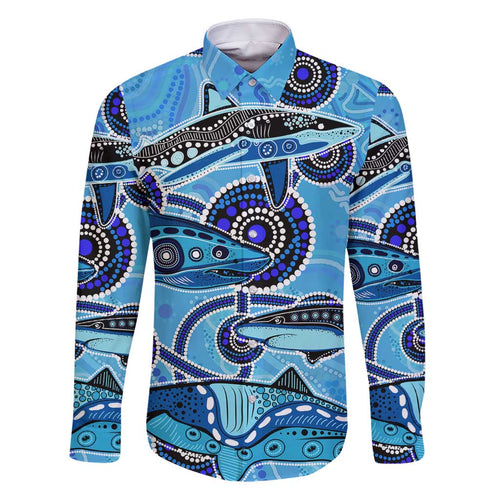 Sharks Aboriginal Australia Family Matching Mermaid Dress and Hawaiian Shirt Indigenous Art Blue