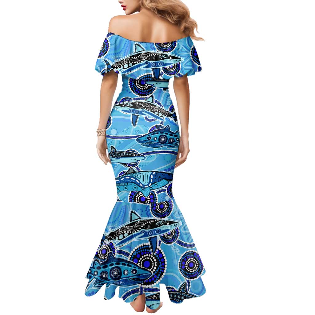 Sharks Aboriginal Australia Family Matching Mermaid Dress and Hawaiian Shirt Indigenous Art Blue