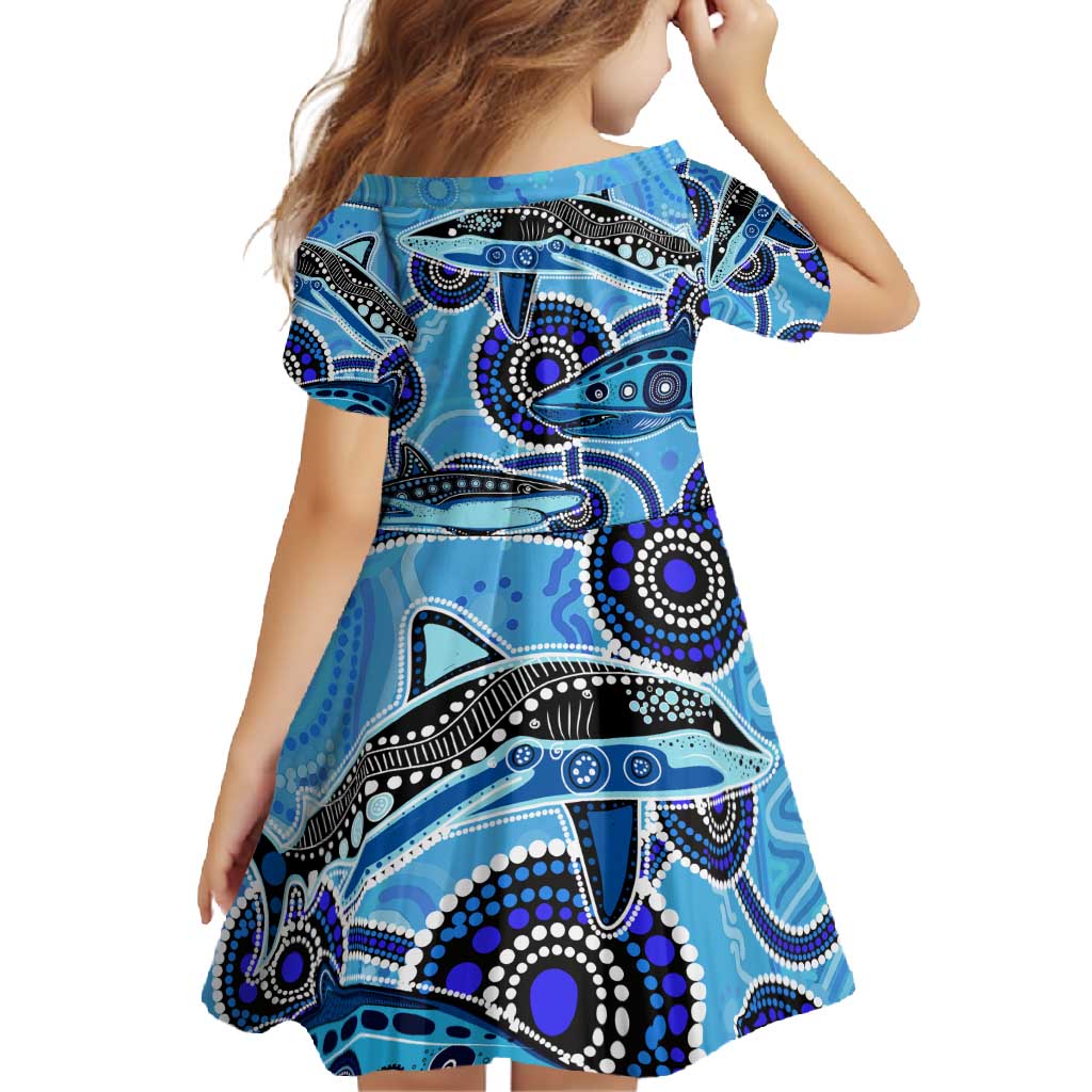 Sharks Aboriginal Australia Family Matching Off Shoulder Maxi Dress and Hawaiian Shirt Indigenous Art Blue