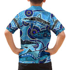 Sharks Aboriginal Australia Family Matching Puletasi and Hawaiian Shirt Indigenous Art Blue
