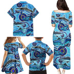 Sharks Aboriginal Australia Family Matching Puletasi and Hawaiian Shirt Indigenous Art Blue