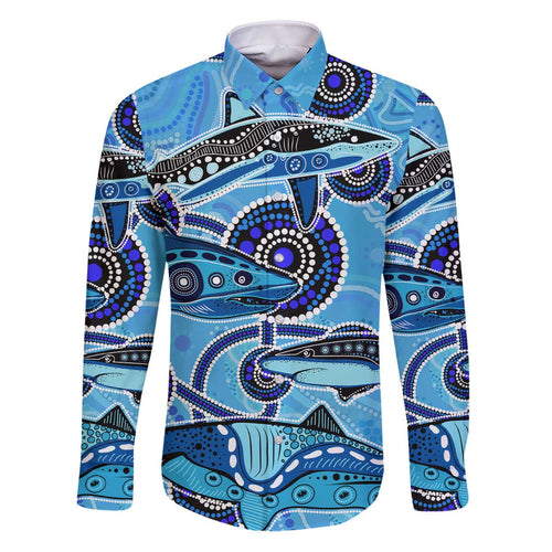 Sharks Aboriginal Australia Family Matching Puletasi and Hawaiian Shirt Indigenous Art Blue