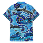 Sharks Aboriginal Australia Family Matching Short Sleeve Bodycon Dress and Hawaiian Shirt Indigenous Art Blue