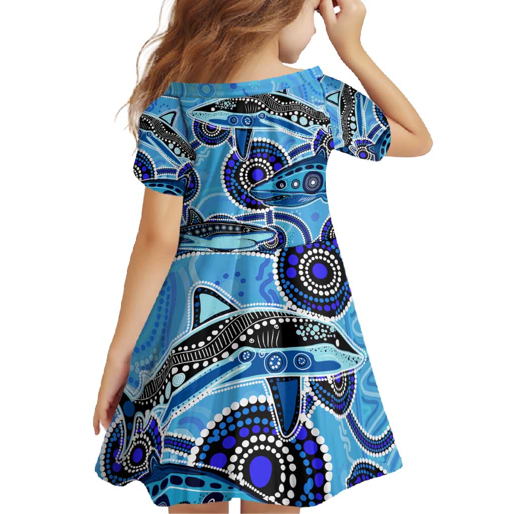 Sharks Aboriginal Australia Family Matching Summer Maxi Dress and Hawaiian Shirt Indigenous Art Blue