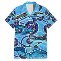 Sharks Aboriginal Australia Family Matching Summer Maxi Dress and Hawaiian Shirt Indigenous Art Blue