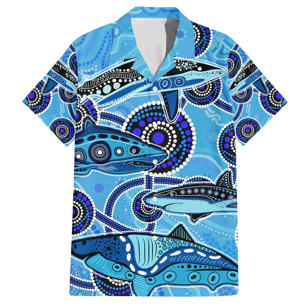 Sharks Aboriginal Australia Family Matching Tank Maxi Dress and Hawaiian Shirt Indigenous Art Blue