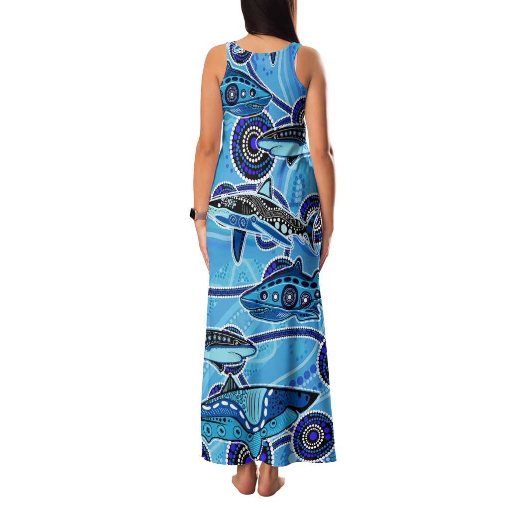 Sharks Aboriginal Australia Family Matching Tank Maxi Dress and Hawaiian Shirt Indigenous Art Blue