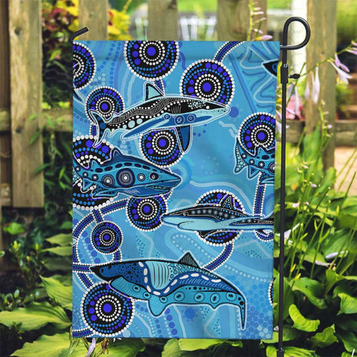 Sharks Aboriginal Australia Garden Flag Indigenous Art Blue