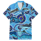 Sharks Aboriginal Australia Hawaiian Shirt Indigenous Art Blue