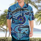 Sharks Aboriginal Australia Hawaiian Shirt Indigenous Art Blue