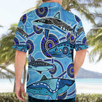 Sharks Aboriginal Australia Hawaiian Shirt Indigenous Art Blue