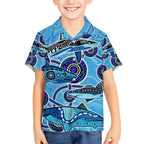 Sharks Aboriginal Australia Hawaiian Shirt Indigenous Art Blue