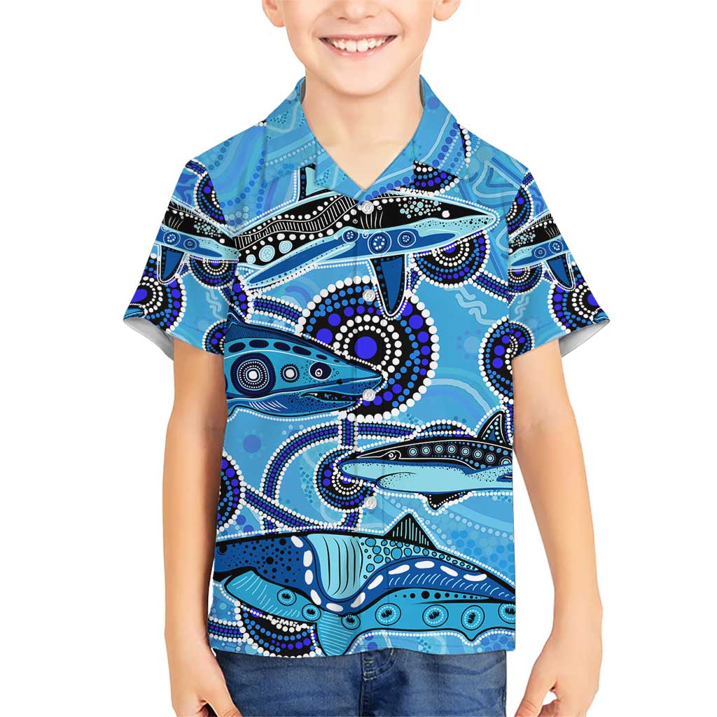 Sharks Aboriginal Australia Hawaiian Shirt Indigenous Art Blue
