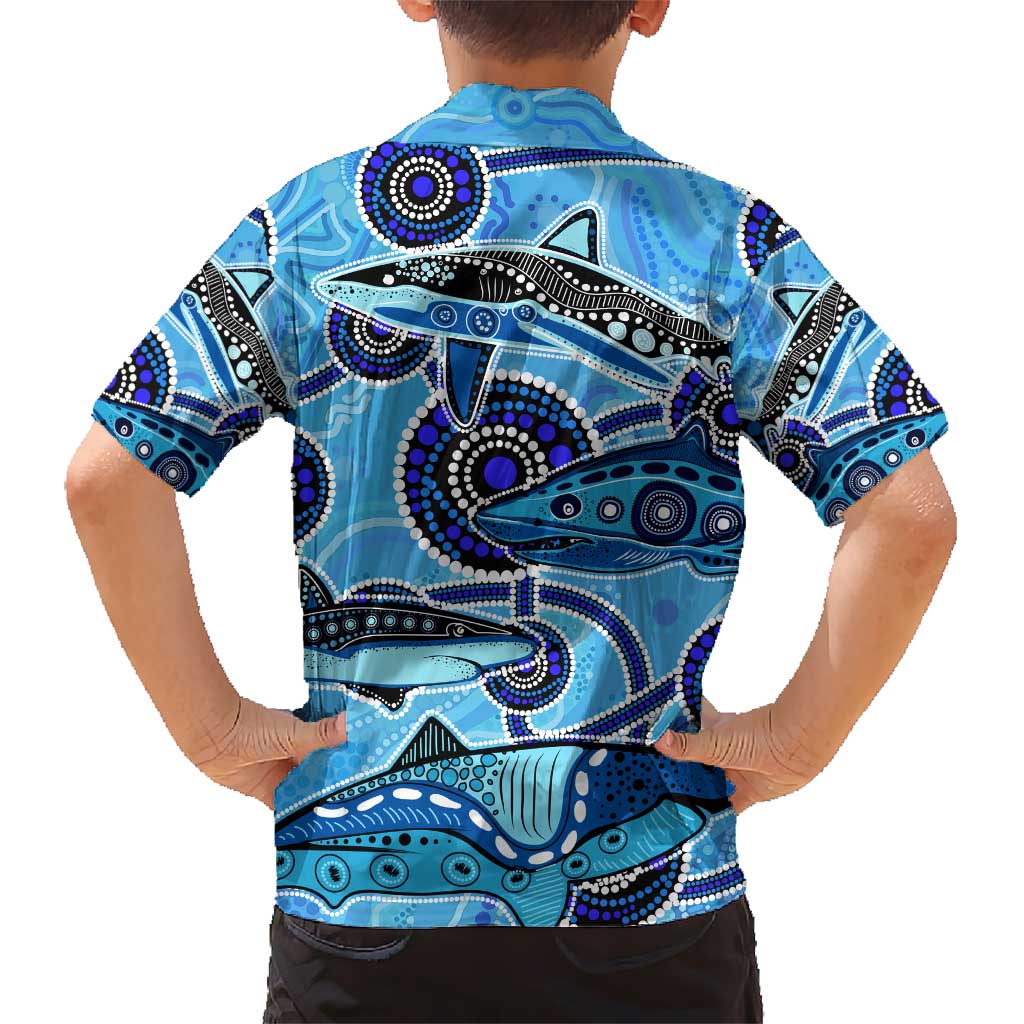 Sharks Aboriginal Australia Hawaiian Shirt Indigenous Art Blue