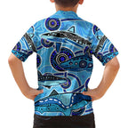 Sharks Aboriginal Australia Hawaiian Shirt Indigenous Art Blue