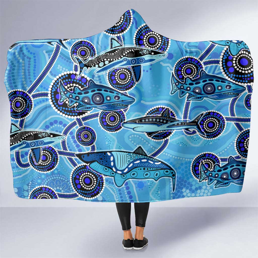 Sharks Aboriginal Australia Hooded Blanket Indigenous Art Blue