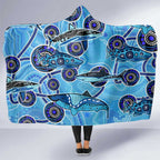 Sharks Aboriginal Australia Hooded Blanket Indigenous Art Blue