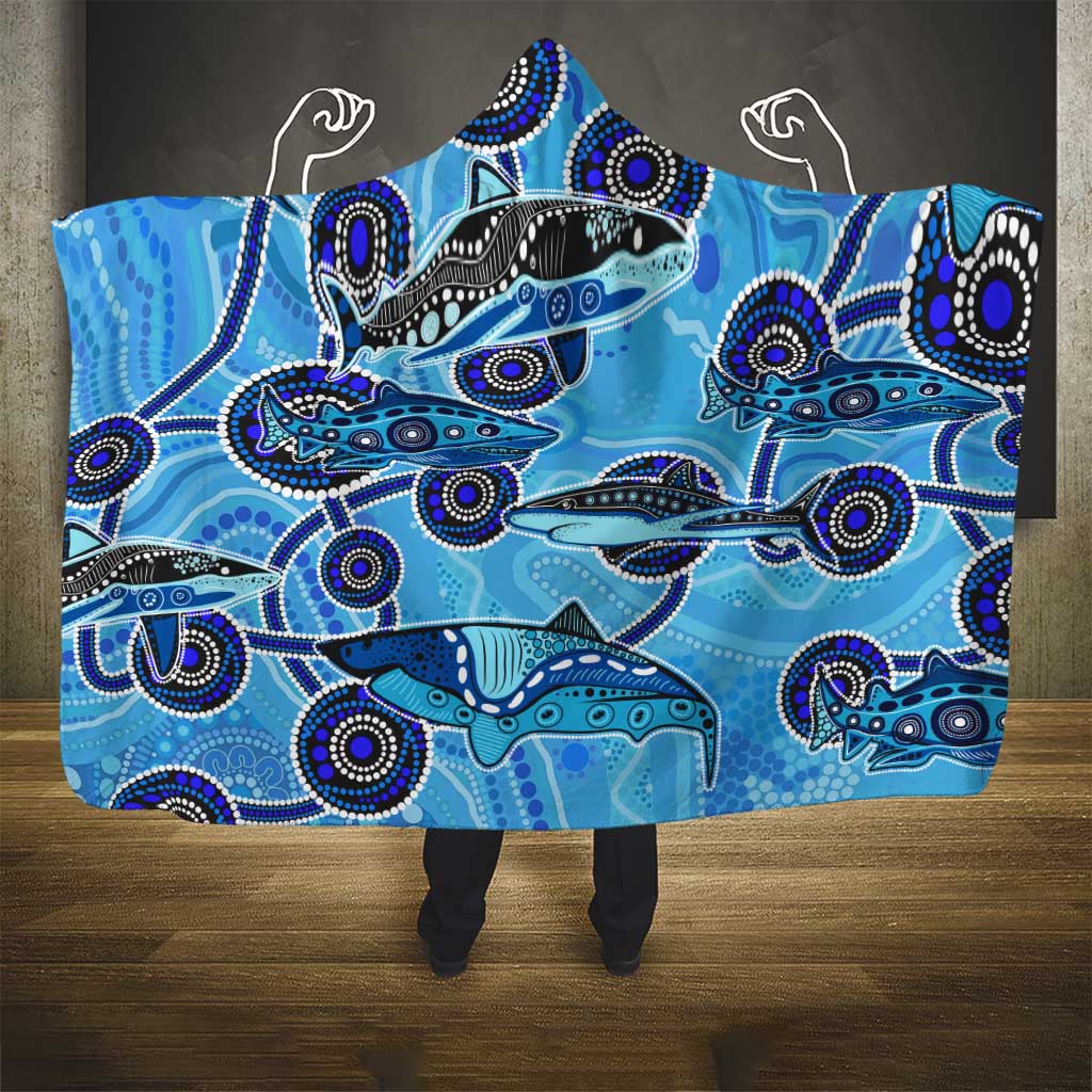 Sharks Aboriginal Australia Hooded Blanket Indigenous Art Blue