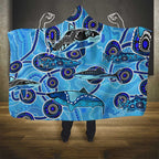 Sharks Aboriginal Australia Hooded Blanket Indigenous Art Blue