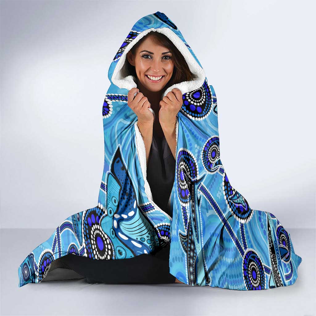 Sharks Aboriginal Australia Hooded Blanket Indigenous Art Blue