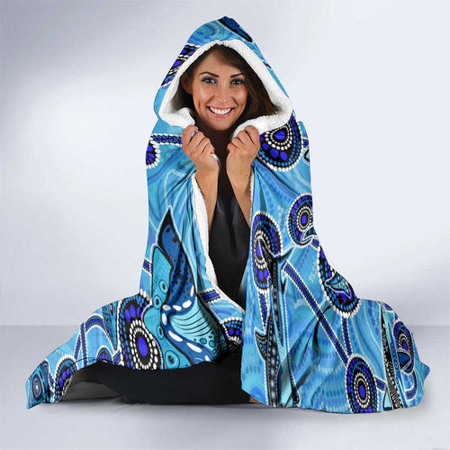 Sharks Aboriginal Australia Hooded Blanket Indigenous Art Blue